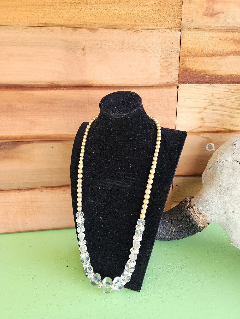 Catherines NWT Gold  tone & Clear Beaded Half Drop Statement Necklace